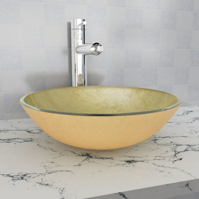 Berkfield Basin Tempered Glass 42 Cm Gold - image 1