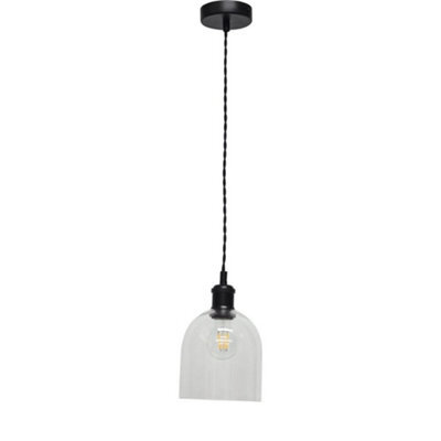 First Choice Lighting Belten - Clear Glass Cloche Black Retro Pendant Fitting - image 1