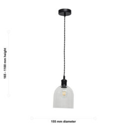 First Choice Lighting Belten - Clear Glass Cloche Black Retro Pendant Fitting - thumbnail 5