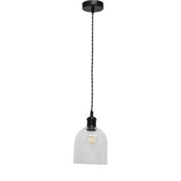 First Choice Lighting Belten - Clear Glass Cloche Black Retro Pendant Fitting - thumbnail 1