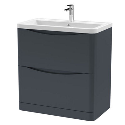 Dezine Thames 800mm 2 Drawer Satin Anthracite Floor Standing Vanity Unit - image 1