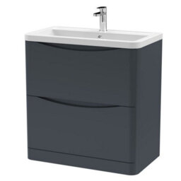 Dezine Thames 800mm 2 Drawer Satin Anthracite Floor Standing Vanity Unit