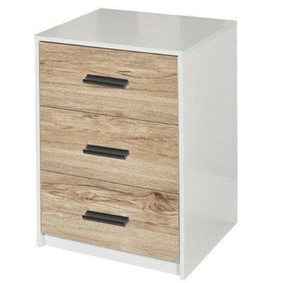 Urbn-Living Urbnliving Height Height 56Cm 3 Drawer Wooden Bedroom Bedside Cabinet Furniture Storage White Carcass And Oak Drawers Nightstand - image 1