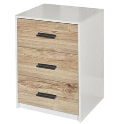 Urbn-Living Urbnliving Height Height 56Cm 3 Drawer Wooden Bedroom Bedside Cabinet Furniture Storage White Carcass And Oak Drawers Nightstand - thumbnail 1