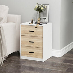 Urbn-Living Urbnliving Height Height 56Cm 3 Drawer Wooden Bedroom Bedside Cabinet Furniture Storage White Carcass And Oak Drawers Nightstand - thumbnail 2