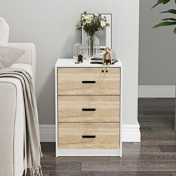 Urbn-Living Urbnliving Height Height 56Cm 3 Drawer Wooden Bedroom Bedside Cabinet Furniture Storage White Carcass And Oak Drawers Nightstand - thumbnail 3