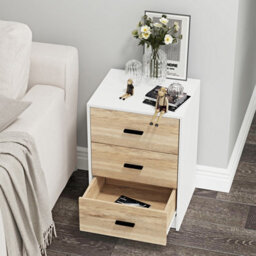 Urbn-Living Urbnliving Height Height 56Cm 3 Drawer Wooden Bedroom Bedside Cabinet Furniture Storage White Carcass And Oak Drawers Nightstand - thumbnail 4