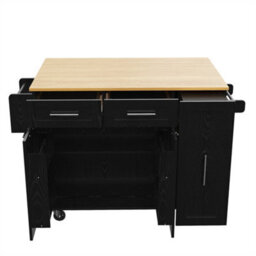 Abrihome Modern Kitchen Island On Wheels, Wood Grain Finish With Snack Shelves & Extendable Storage, Mobile Buffet Cabinet, Black - thumbnail 7