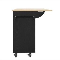 Abrihome Modern Kitchen Island On Wheels, Wood Grain Finish With Snack Shelves & Extendable Storage, Mobile Buffet Cabinet, Black - thumbnail 5