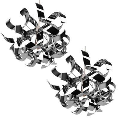 First Choice Lighting Pair Of Easy Fit Chrome Finish Ribbon Swirl Ceiling Shades - image 1