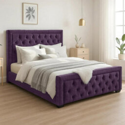 Naples Purple Upholstered Chesterfield Double Bed Frame, Modern Luxury Floor-Standing Headboard & Footboard - thumbnail 2