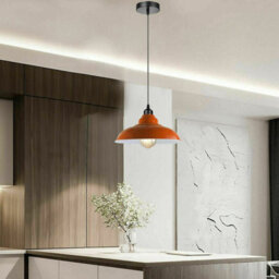 Ledsone Vintage Industrial Pendant Light , 32Cm Metal Shade , E27 Ceiling Light Adjustable Cable - Orange - thumbnail 2