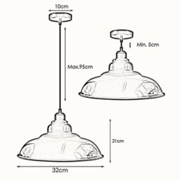 Ledsone Vintage Industrial Pendant Light , 32Cm Metal Shade , E27 Ceiling Light Adjustable Cable - Orange - thumbnail 3