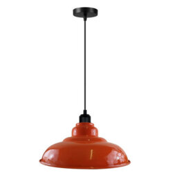 Ledsone Vintage Industrial Pendant Light , 32Cm Metal Shade , E27 Ceiling Light Adjustable Cable - Orange - thumbnail 4