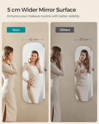 Songmics Mirror With Storage, Led Mirror Jewellery Cabinet Wall/door Mounted, Lockable Wide Mirror Cabinet, White & Greige Lining - thumbnail 5