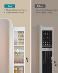 Songmics Mirror With Storage, Led Mirror Jewellery Cabinet Wall/door Mounted, Lockable Wide Mirror Cabinet, White & Greige Lining - thumbnail 4