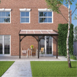 Rutland County Garden Furniture Wall Mounted Polycarbonate Roof Gazebo - Rustic Brown - 3M Depth X 4.34M Width - 3 Posts / Brown Glazing Bars / Opal Sheets - thumbnail 9