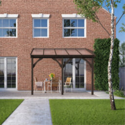 Rutland County Garden Furniture Wall Mounted Polycarbonate Roof Gazebo - Rustic Brown - 3M Depth X 4.34M Width - 3 Posts / Brown Glazing Bars / Opal Sheets - thumbnail 5