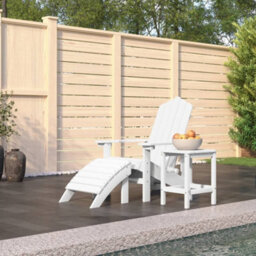 Berkfield Garden Adirondack Chair With Footstool & Table Hdpe White - thumbnail 1
