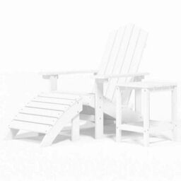Berkfield Garden Adirondack Chair With Footstool & Table Hdpe White - thumbnail 2