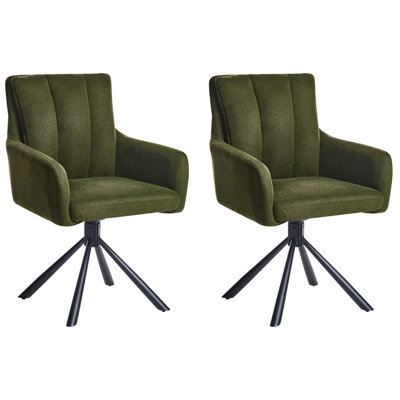 Beliani Set Of 2 Dining Chairs Swivel Sardoal Fabric Dark Green - image 1