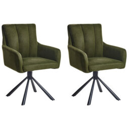 Beliani Set Of 2 Dining Chairs Swivel Sardoal Fabric Dark Green - thumbnail 1