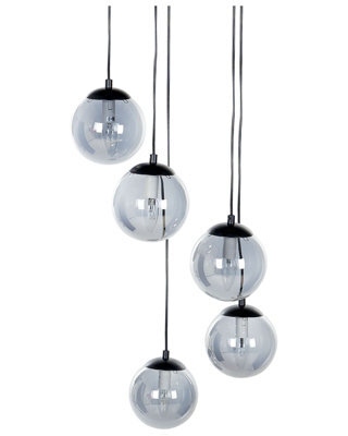 Wyld And Coco Novalux 5-Light Pendant Lamp With Smoked Glass Shades, Black Steel Base, 35Cm Diameter, 143Cm Drop - image 1