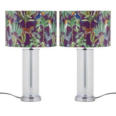 First Choice Lighting Set Of 2 Aura - Chrome Table Lamps With Safari Velvet Shades - image 1