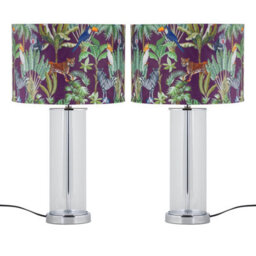 First Choice Lighting Set Of 2 Aura - Chrome Table Lamps With Safari Velvet Shades