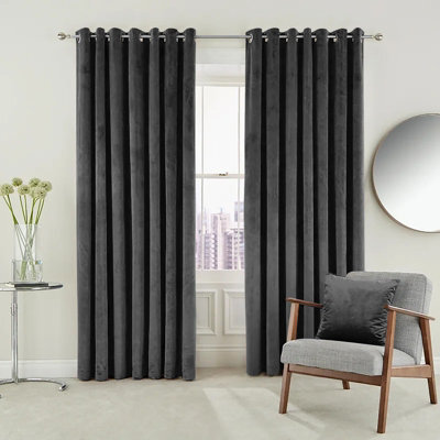Moonlight Bedding Velvet Ring Top Curtains- Fully Lined Dim Out Blackout Pair, Ultra Soft Thermal Curtains (Charcoal,90X90 Inch) - image 1