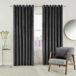 Moonlight Bedding Velvet Ring Top Curtains- Fully Lined Dim Out Blackout Pair, Ultra Soft Thermal Curtains (Charcoal,90X90 Inch) - thumbnail 1