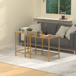 Huhote Modern Two Piece Nesting Side Tables With Gold Metal Frame And Glass Top Diameter 60 40 Cm Coffee Table End Table For Home - thumbnail 5