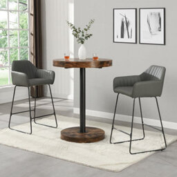 Furniture In Fashion Havana Rustic Oak Wooden Bar Table With 2 Brooks Grey Stools - thumbnail 1