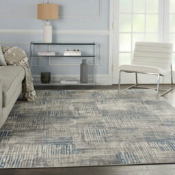 Ivory Grey Blue Abstarct Modern Rug Easy To Clean Living Room Bedroom And Dining Room-69 X 221Cm (Runner) - thumbnail 2