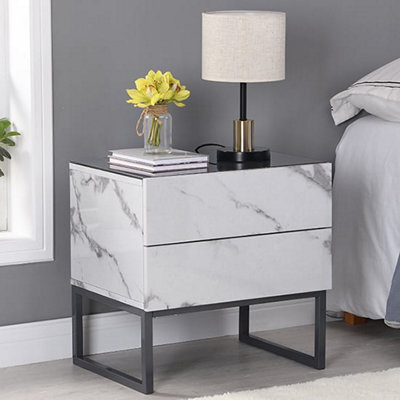 Furniture in Fashion Strada Gloss Bedside Cabinet And 2 Drawer In Diva Marble Effect - image 1