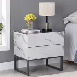 Furniture in Fashion Strada Gloss Bedside Cabinet And 2 Drawer In Diva Marble Effect