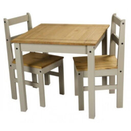 Mercers Furniture Corona Grey Wax Rio Dining Set Table & 2 Chairs Solid Wood Pine Wooden Painted Small Kitchen Square