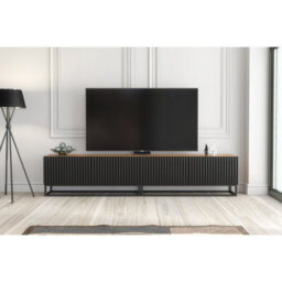 Tv Unit Ripple 100Cm - Oak & Black Fluted Doors - thumbnail 9
