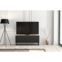 Tv Unit Ripple 100Cm - Oak & Black Fluted Doors - thumbnail 5