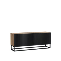 Tv Unit Ripple 100Cm - Oak & Black Fluted Doors - thumbnail 7