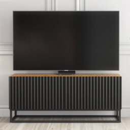 Tv Unit Ripple 100Cm - Oak & Black Fluted Doors - thumbnail 4