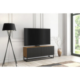 Tv Unit Ripple 100Cm - Oak & Black Fluted Doors - thumbnail 3