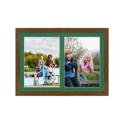 AK Frames 20X14 Dark Oak Modern Multi Photo Frame With Emerald Mount - Holds 2 Apertures (2X) A4 Photos - image 1