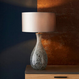 Large White & Grey Glass Table Lamp Light Base - Brushed Bronze Metalwork - thumbnail 3