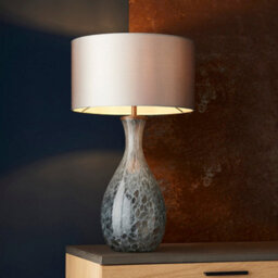 Large White & Grey Glass Table Lamp Light Base - Brushed Bronze Metalwork - thumbnail 4