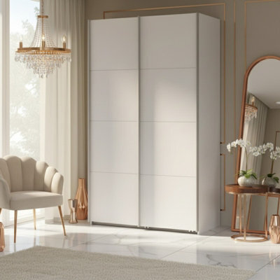 Sophistispace 120 Sliding Door Wardrobe Elegant Shaped 2 Door Bedroom Storage With Shelves Hanging Rail Cashmere - image 1