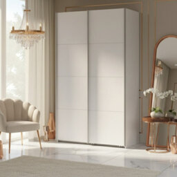 Sophistispace 120 Sliding Door Wardrobe Elegant Shaped 2 Door Bedroom Storage With Shelves Hanging Rail Cashmere - thumbnail 1