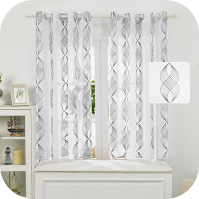Deconovo Linen Effect Embroidered Voile Curtains Eyelets Sheer Curtains Net Curtains For Bedroom 55 X 72 Inch Grey One Pair