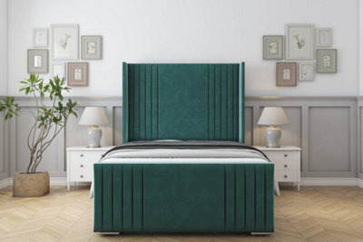 "Sloomy Camden Emerald Plush Bed Frame With Mattress With 50"" Upholstered Wingback Headboard 3' Single" - image 1