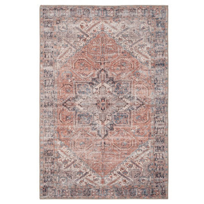 Loomed Warm Terracotta Traditional Medallion Anti Slip Washable Rug 200X290Cm - image 1
